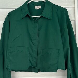 GIRL SOUL BRAND GREEN CROPPED L/S BLOUSE HIDDEN BUTTONS DOWN CENTER OF TOP XL